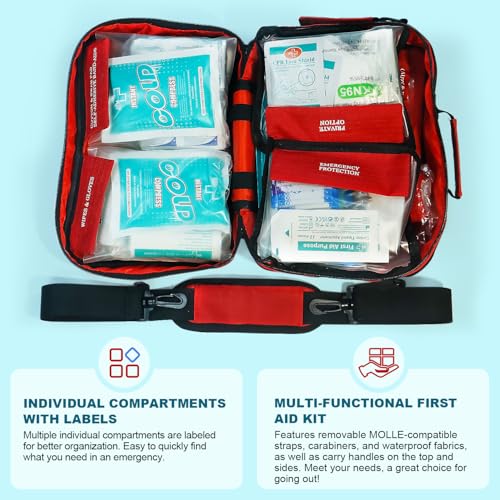 Professional 435 Pieces Large First Aid Kit - Includes Compressed Gauze - Compartments Emergency Medical Kit for Home, Cam...