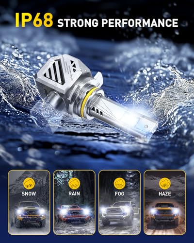 AUXITO 9012 LED Bulbs, 50000LM 1000％ Brightness, 6500K White, 1:1 Mini Size, Non-Polarity Plug and Play, HIR2 Halogen Fog ...
