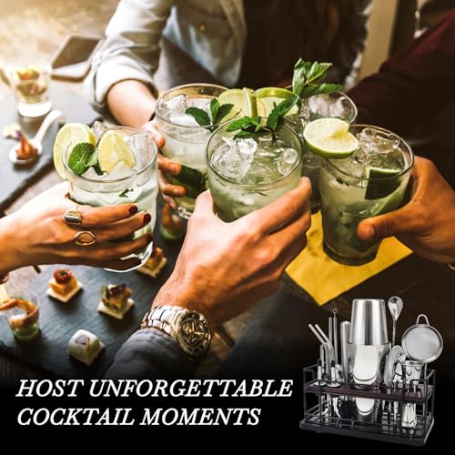 Boston Cocktail Shaker Set with Stand, 20-Piece Complete Bartender Kit for Home Bar Use, Essential Bar Set with 18oz & 28o...