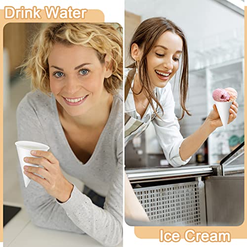 Roshtia 400 Pcs Paper Cone Cups Thicken Disposable Cone Cups for Shaved Ice, Slushies Water Cooler Dispenser, White (4 oz)