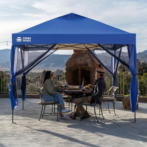 CROWN SHADES Gazebo 10x10 Pop Up Canopy with Mosquito Netting, Screen Tent with 4 Ropes, 8 Stakes, 4 Sandbags and Wheeled ...