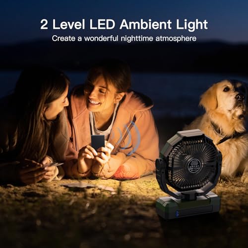 FRIZCOL 3-in-1 Camping Fan - Portable Fans Rechargeable - 24000mAh Battery Powered Fan(105Hrs) with Light & Remote for Ind...
