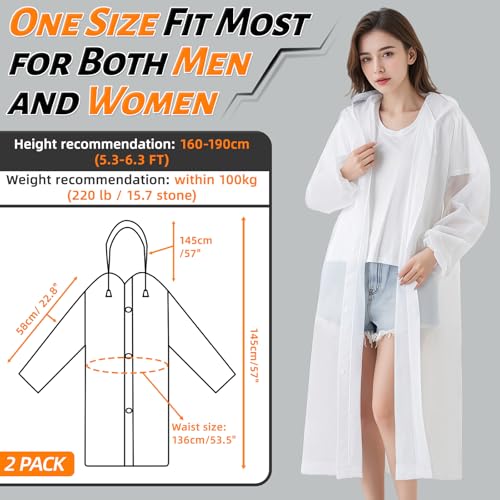 WOHSEROM 2 Pack Adult Rain Ponchos, Heavy Duty Reusable EVA Waterproof Raincoat with Drawstring Hood for Women Men