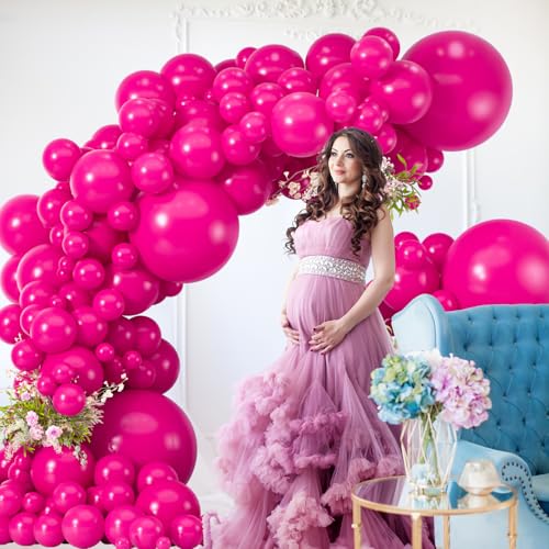 114pcs Pink Balloon Garland Arch kit, 18 12 10 5 inch Hot Pink Latex Balloons, Different Sizes Magenta Balloon for Engagem...