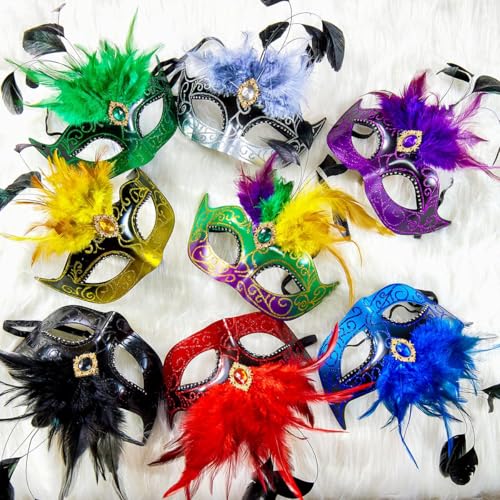 MYSEUNI 2025 Masquerade Mask for Women with Feathers - Venetian Masquerade Mask for Carnival Ball, Mardi Gras, Prom