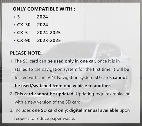 Navigation SD Card 2025 (V.2024Q2) - KMV666EZ1C, Compatible with 2024 CX-30/3, 2024-2025 CX-5, 2023-2025 CX-90, USA/CAN/ME...