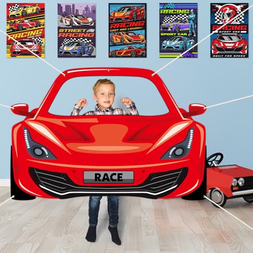Race Car Birthday Party Decorations Racing Car Party Photo Booth Props Car Themed Photography Banner Backdrop Fabric Backg...