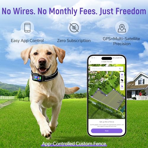 RAINLEOTI GPS Wireless Dog Fence – with Dog Collar, Remote & Free App, Custom GPS Fence, Adjustable Beep/Vibration/Static,...