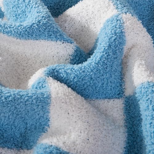 Elegant Comfort Checkered Throw Blanket, Aqua Super Soft Cozy Fluffy Warm Throw Blankets for Couch, Sofa, Chair, Bed, Camp...