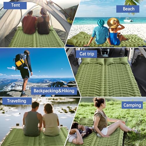 Pretyw Double Sleeping Pad for Camping - Ultralight Camping Mattress with Pillow, Built-in Foot Pump, Compact Inflatable ...