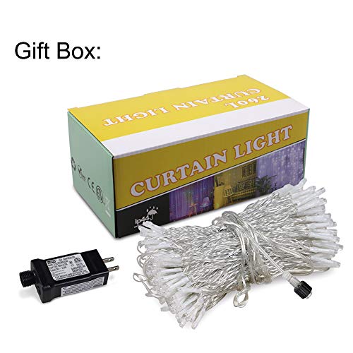 HEYFUNi Curtain Lights,13ftx6.5ft Safety Window Curtain Icicle String Lights 30V 8 Modes for Christmas Wedding Party Home ...