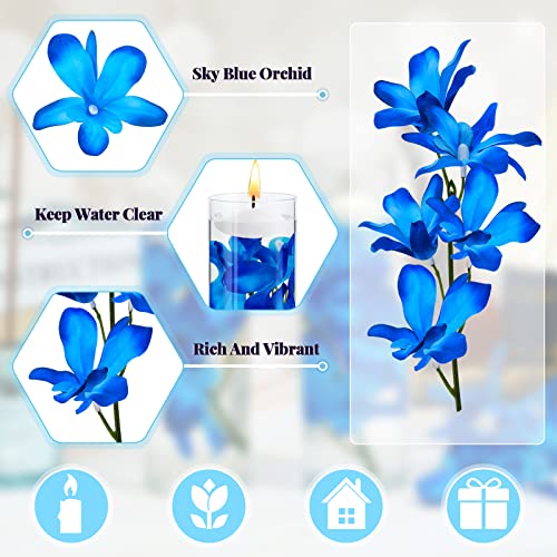 Juexica 28 Pieces Floating Flowers for Centerpieces Blue Orchid Flowers Vase Fillers Unscented Floating Candles for Weddin...
