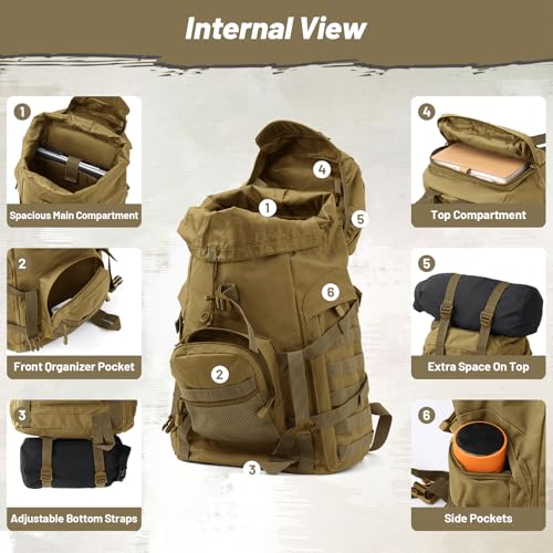 AUMENTAR 50L Tactical Backpack for Men and Women, Water-Resistant Molle Rucksack, Large Military Assault Pack for Hiking, ...