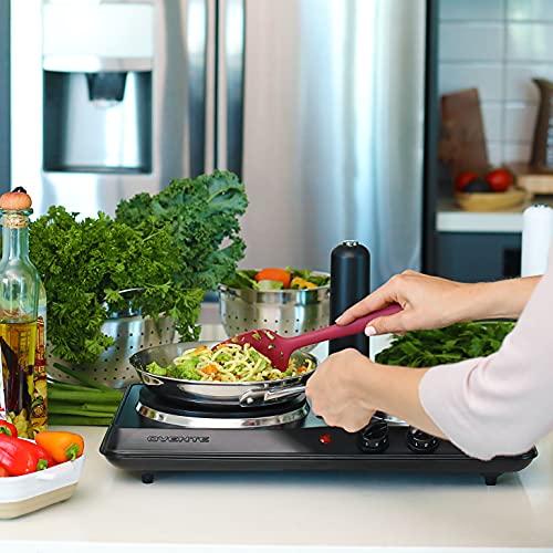 OVENTE Electric Countertop Double Burner, 1700W Cooktop with 7.25" and 6.10" Cast Iron Hot Plates, Temperature Control, Po...