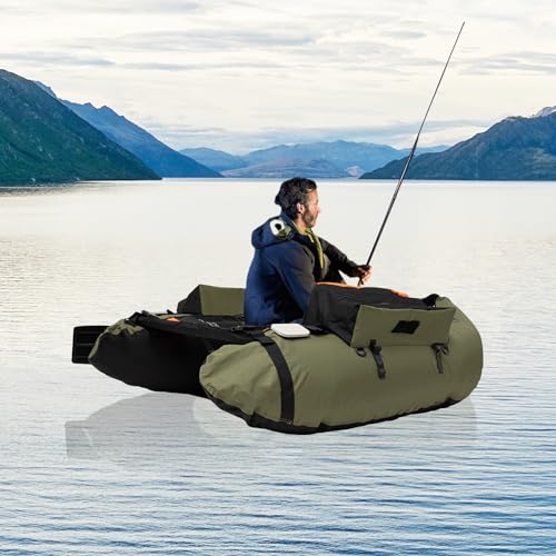 Inflatable Boat, Inflatable Fishing Boat, Portable Boat Raft Kayak with Accessories Pole Holders Cushions Grab Line Outdoo...