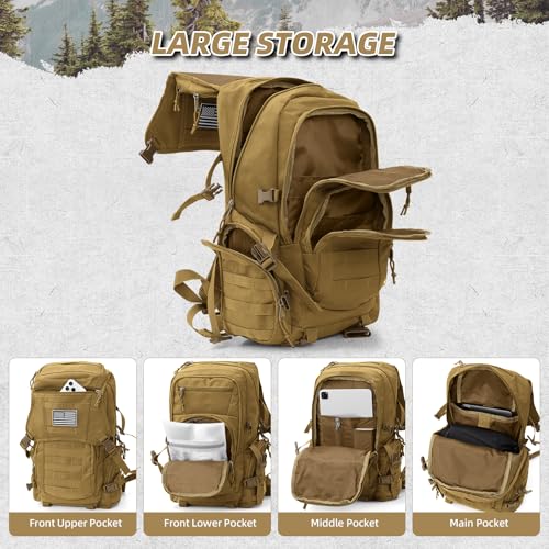AUMENTAR 35L Military Tactical Backpack for Men,Water Resistant Assault Pack for Women,Khaki Molle Daypack 3 Day Bug Out B...