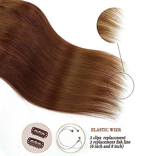 Star Show Hair Extensions Real Human Hair Chocolate Brown Hair Extensions Straight Human Hair Extensions with Transparent Wire Adjustable Size Line Hairpiece (18inch, Chocolate Brown #4)