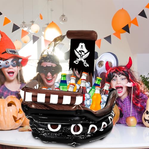 Zhanmai Inflatable Pirate Ship Drink Cooler Inflatable Serving Bar Food Container for Summer Carniva Mardi Gras Pirate Bir...