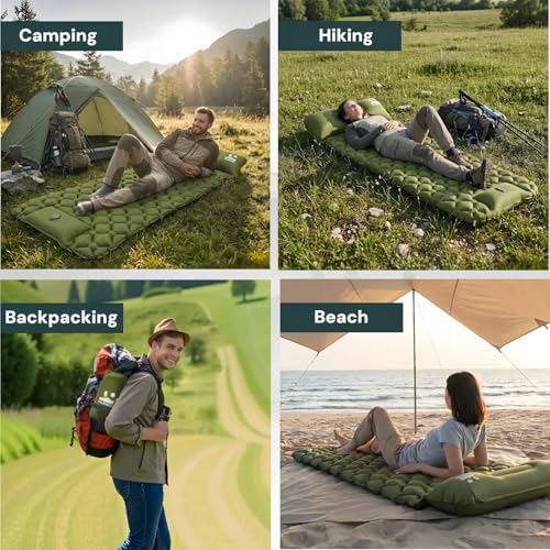 VALEHOWL 1.8 Pounds Ultralight Inflatable Camping Sleeping Pad, Portable Outdoor Air Mattress, Compact Backpacking Sleepin...