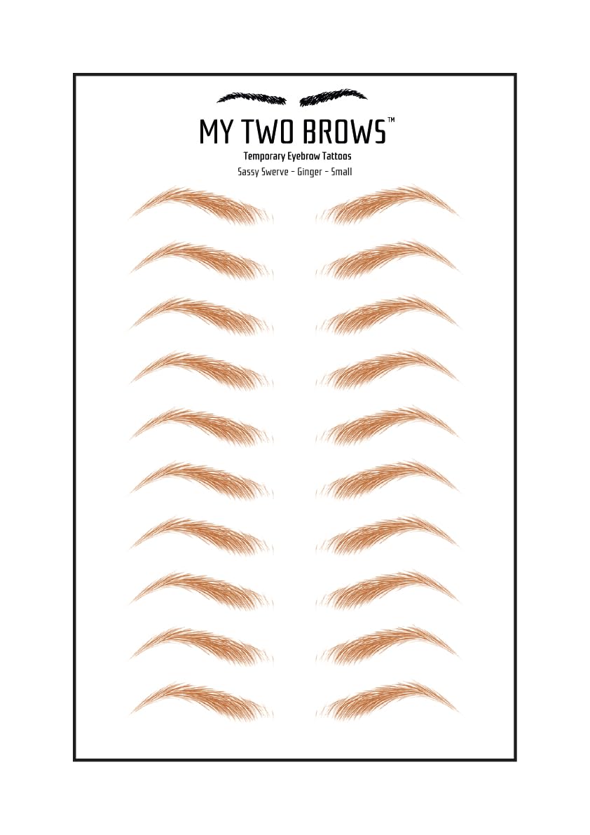 (10 pairs) Ginger Temporary Eyebrow Tattoo - Small Size - Waterproof & Smudgeproof - Sassy Swerve Style Eyebrow Stickers - Sheet Lasts up to 30 Days - Won't Work on Existing Brows