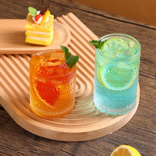 Moretoes Hobnail Drinking Glasses Set of 12, 12 Oz Highball Glasses & 10 Oz Cocktail Glasses, Clear Embossed Boho Glass Cu...