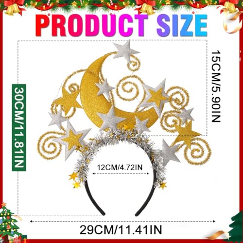 Fashey Light Up Star Headband Gold Moon Crown Led Christmas Headbands Holiday Hair Accessories for Women