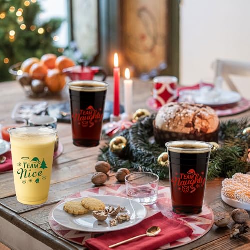 60 Pack Christmas Disposable Cups – 16oz Plastic Party Cups with Naughty or Nice Design Red Holiday Solo Cups, Perfect for...