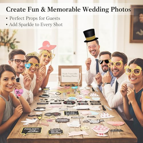 Kotbs 52pcs Wedding Photo Booth Props, Bachelorette Party Photo Booth Prop Kit for Bridal Shower, Engagement and Valentine...