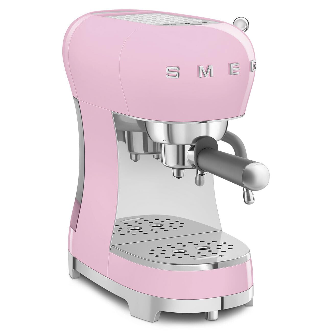 Smeg Manual Espresso Machine with Steam Wand, 15 Bars of Pressure, Stainless Steel Porta Filter, Passive Cup Warmer, User Friendly Controls, and Measuring Scoop Tamper Made in Italy (Pink)