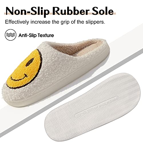 Bevaney Smile Face Slippers for Women - Soft Plush Retro Preppy Slip-on Comfortable Indoor/Outdoor Shoes
