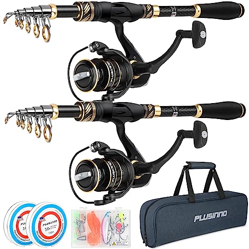 PLUSINNO Fishing Pole, Fishing Rod and Reel Combo,Telescopic Fishing Rod Kit with Spinning Reel, Collapsible Portable Fish...