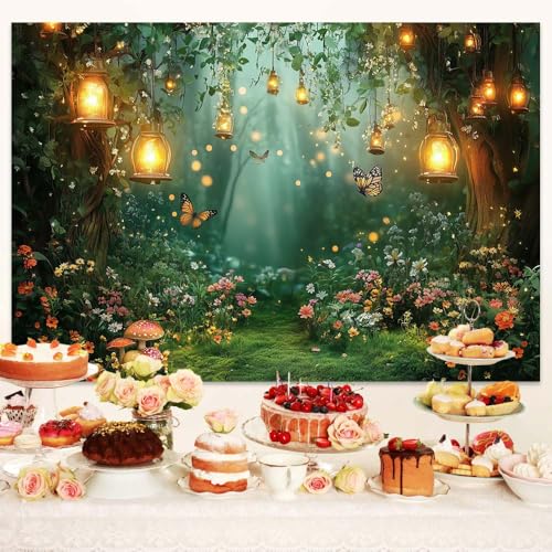 Spring Enchanted Forest Backdrop, Fairy Tale Wonderland Garden Backdrops for Photoshoot, Mushroom Butterfly Woodland Fairy...