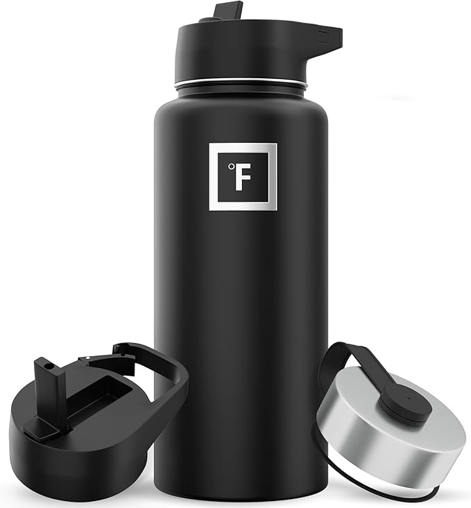 IRON °FLASK Camping & Hiking Hydration Flask with Straw, Wide Mouth Insulated Stainless Steel Sports Water Bottle - 32 oz ...