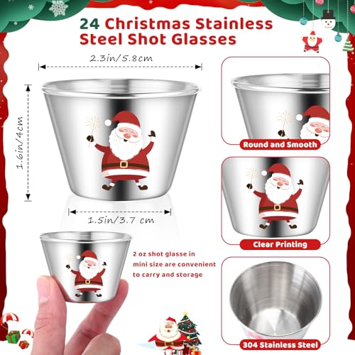 Widecook 24 Set Christmas Party Favors for Adults 2 oz Christmas Shot Glasses Whiskey Drinking Shot Cups Xmas Stocking Stu...