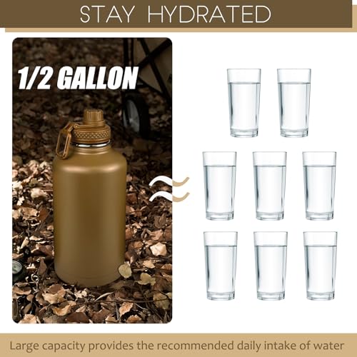 DEFUNX Half Gallon Water Bottle with Sleeve - 64 Oz Insulated Water Jug with Handle - Green Stainless Steel Sports Water B...