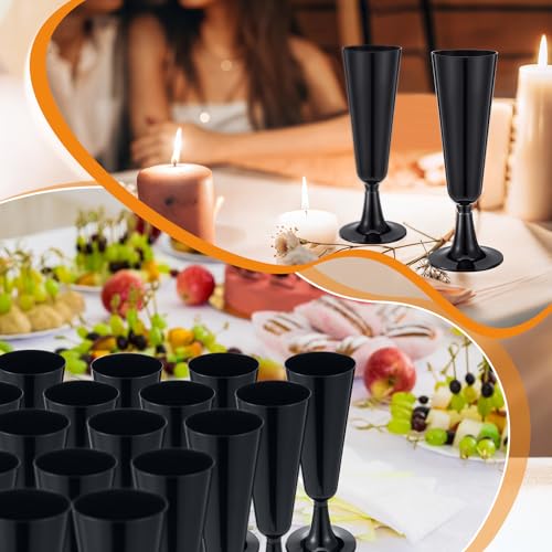 Domensi 40 Pack Black Champagne Flutes Bulk Plastic Disposable Champagne Glasses 5.5 oz Plastic Mimosa Glasses Wedding Coc...
