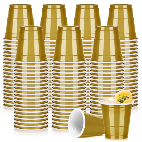 Pineburg 200Pack 2oz Mardi Gras Plastic Shot Cups, Gold Plastic Shot Glasses, Mini Disposable Cups for Parties Valentine's...