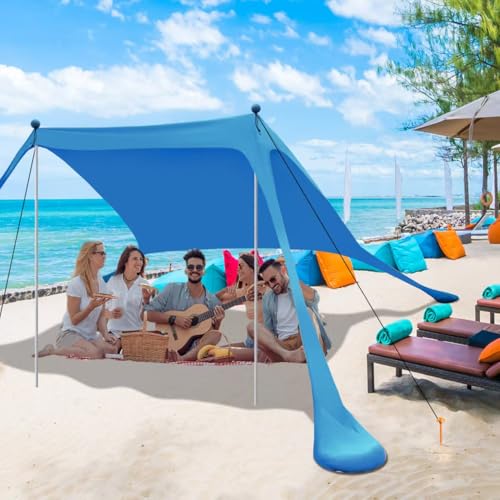 BRONOM Beach Canopy Beach Tent Sun Shelter 7.5X7.5 FT Beach Shade Canopy UPF50+ Sun Protection Windproof Ropes Carry Bag E...