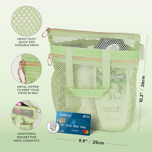 DV Lifestyle Mesh Shower Bag 10.2x9.9'' Quick-Dry Caddy with Zipper & 2 Pockets. Portable Toiletry Tote for Bathroom, Gym,...