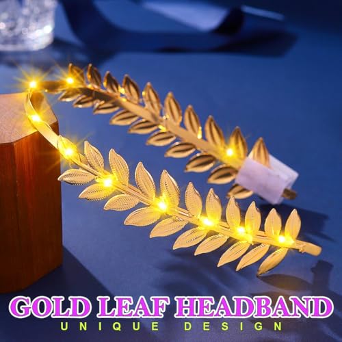 JEAIRTS Light Up Leaf Headband Gold Led Greek Goddess Hair Accessories for Women (A-1, Free Size)