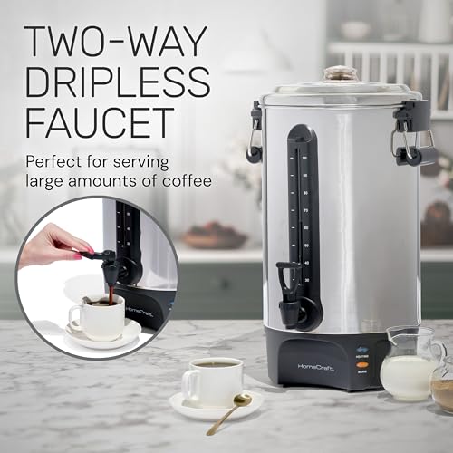 Homecraft 100-Cup Coffee Urn and Hot Beverage Dispenser with Dripless Faucet, Quick-Brewing, Stainless Steel