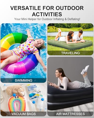 Portable Pool Inflatable Air Pump - 5kPa Upgrade Electric Camping Travel Vacuum Mini Inflator Pump for Inflatables - Batte...