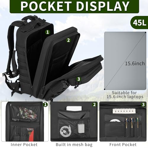 IBVIVIC 45L Military Tactical Backpack for Men, Large Molle Backpacks Outdoor Tactical Bag for Hiking Camping Travel (Black)