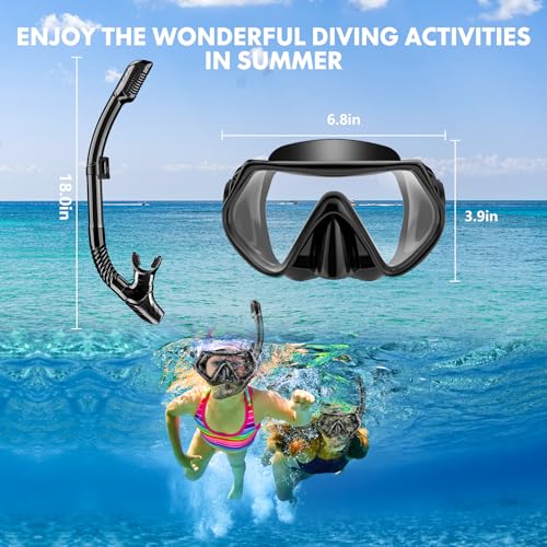 Snorkeling Gear for Adults, Snorkel Set Scuba Diving mask Dry-Top, Adult Swimming Goggles with Nose Cover, HD Tempered Gla...