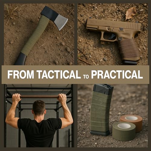 Thunder Tape Tactical Grip Tape – 2 Roll Camo Pack (Green & Brown) – Gun Grip Tape for Rifle, Firearm, Knife Handle, Magaz...