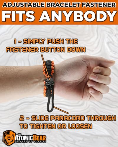 Atomic Bear Paracord Bracelet (2 Pack) - Adjustable - Fire Starter - Loud Whistle - Perfect for Hiking, Camping, Fishing a...