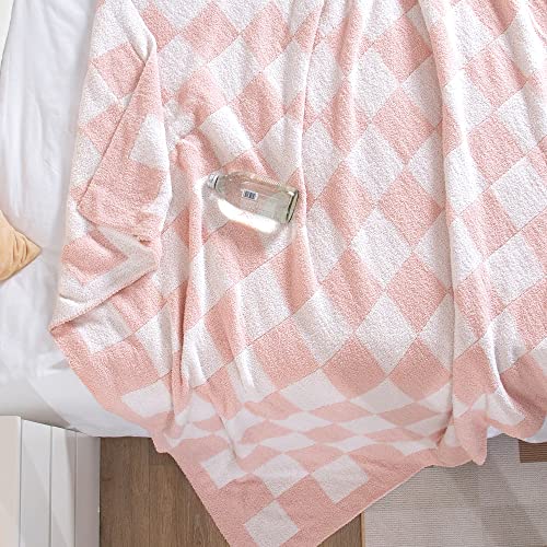 SeaRoomy Checkered Throw Blanket, Ultra Soft Microfiber Knit Throw Blanket, Cozy Fluffy Fuzzy Reversible Checkerboard Pink...