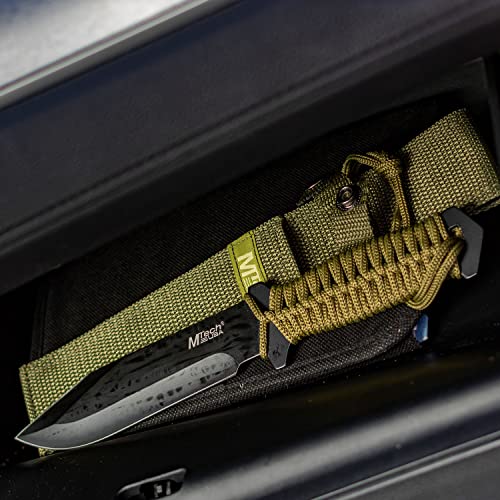 MTech USA – Fixed Blade Knife –Black Stainless Steel Blade, Green Cord Wrapped Handle, Full Tang, Includes Nylon Sheath - ...