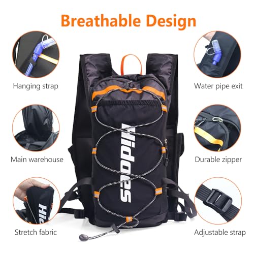 Lightweight Hydration Backpack with 2L Hydration Bladder & Compass & Whistle, Touch Phone Pocket, Breathable Reflective Hy...
