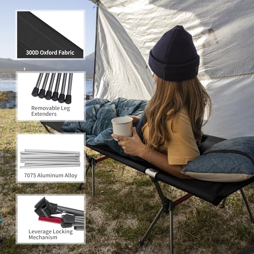 Naturehike ArmyWild Folding Camping Cot, Height Adjustable Ultralight Backpacking Cot, Portable Camping Bed for Camping Hi...
